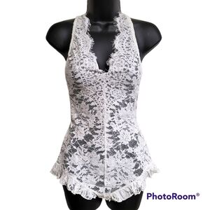 Stylestalker Emilie White Lace Backless V-neck Bodysuit Lingerie NWT